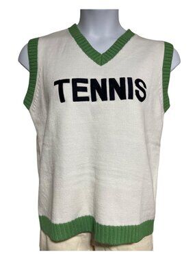 Runway Athletics Tennis Sweater Vest V-Neck White Knit Sleeveless Womens S